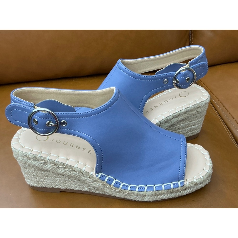 Journee Collection Crew Wedge Sandals Womens 6 Blue Espadrille Slingback